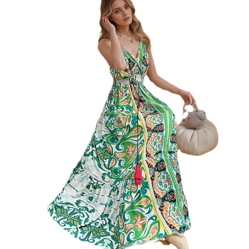 Bohemian Cotton Sleeveless V Neck Long Maxi Dresses