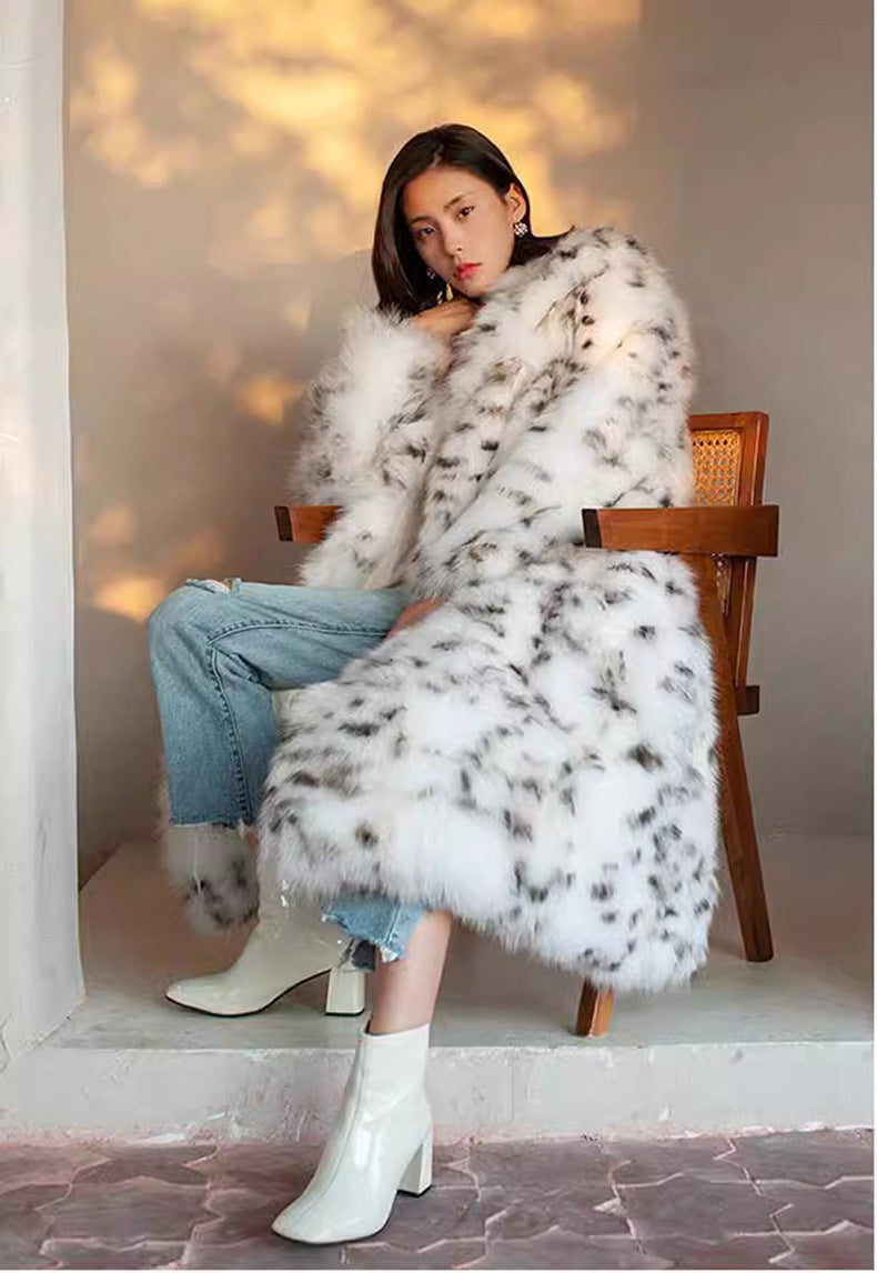 Women's Long Leopard Print Fur Coat