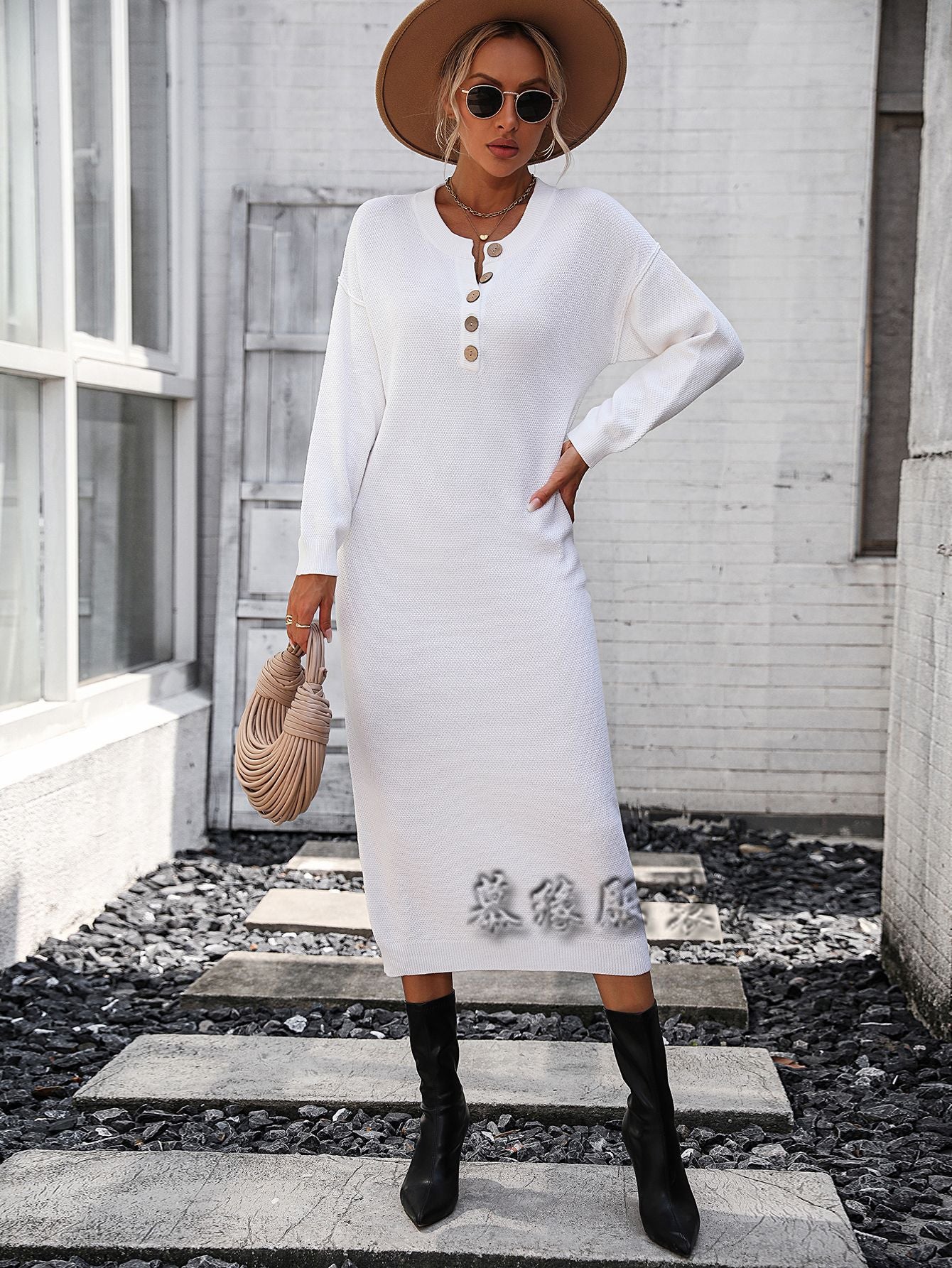 Fashion Button Design Knitted Shirts Dresses