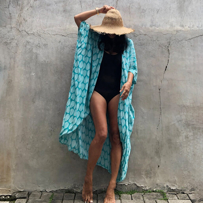 Summer Sun-proof Leaf Print Bikini Cover Ups