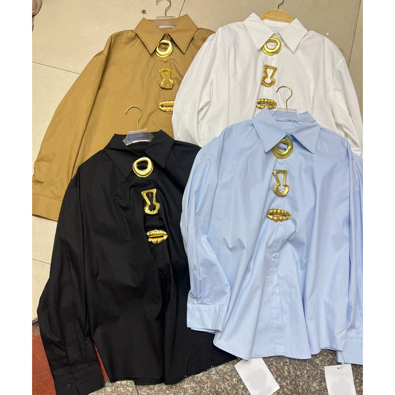 Fashionable Lapel Loose Fit Button-Up Long Sleeve Shirt