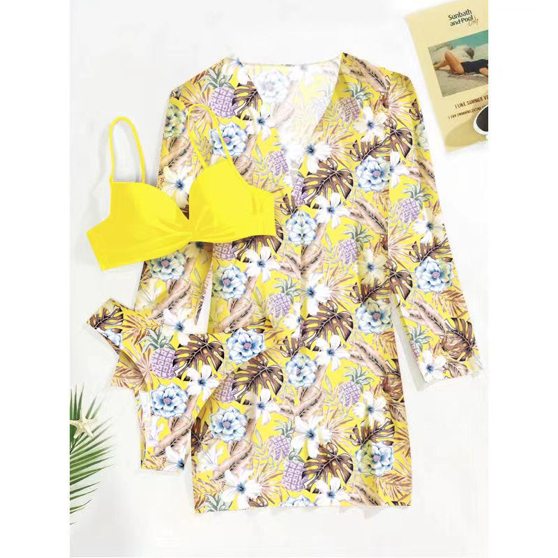 Women's 3-Piece Mesh Long Sleeve Cover-Up – Beach Bikini Set