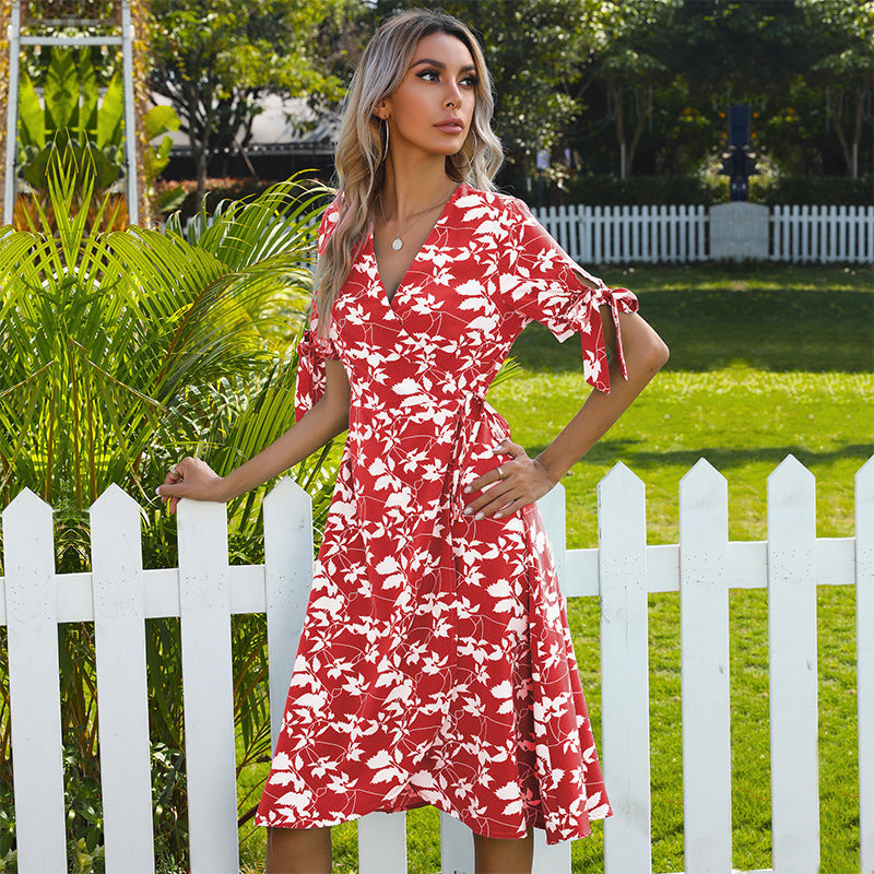 Casual Bowknot Summer Short Sleeves Dresses