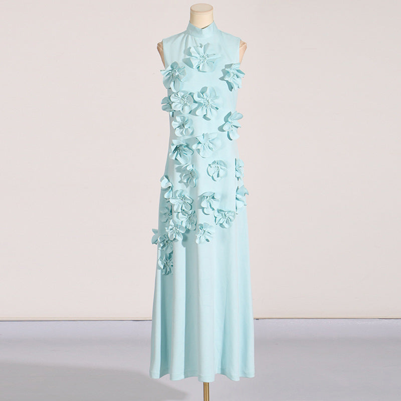 Elegant Stand Collar Sleeveless Maxi Dress