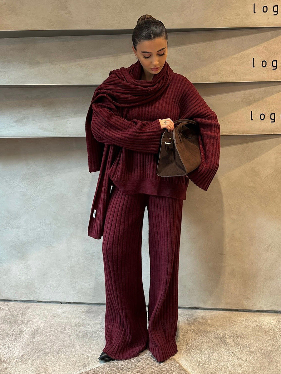 Women's V-Neck Ribbed Knit Sweater Set