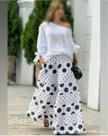 Fashionable 2-Piece Set: Printed Pants & Long Sleeve Top