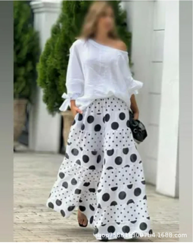 Fashionable 2-Piece Set: Printed Pants & Long Sleeve Top