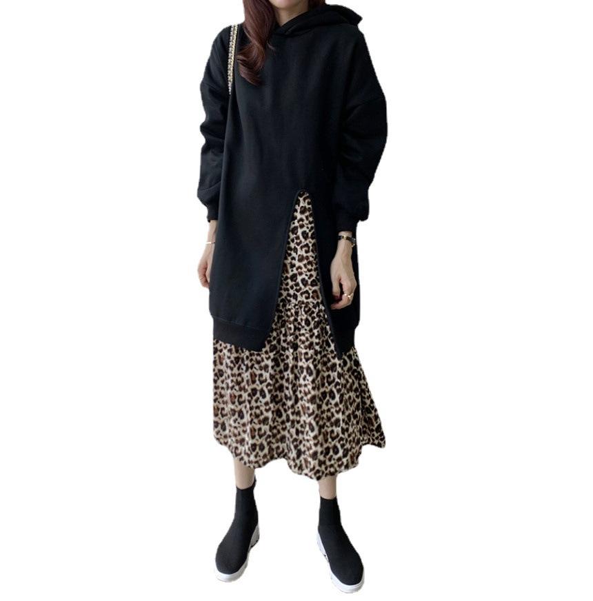 Leisure Leopard Fake Two Pieces Autumn Long Dresses-Dresses-Free Shipping at meselling99