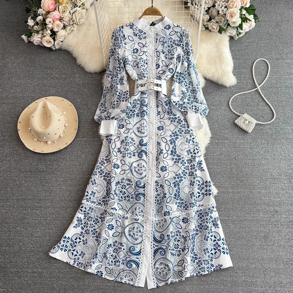 Vintage Stand Collar Elegant Long Dresses