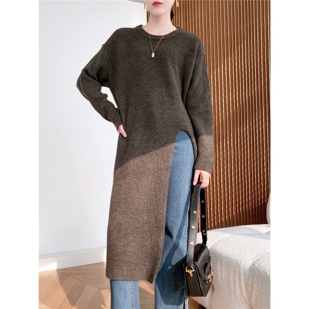 Warm Knitting Split Design Pullover Long Dresses-Dresses-Coffee-One Size-Free Shipping at meselling99