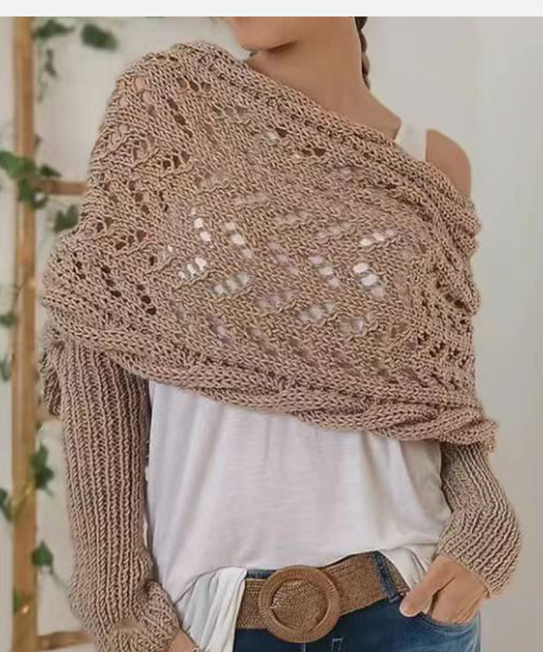 Women's Long Knit Cape Cardigan – Elegant Openwork Design