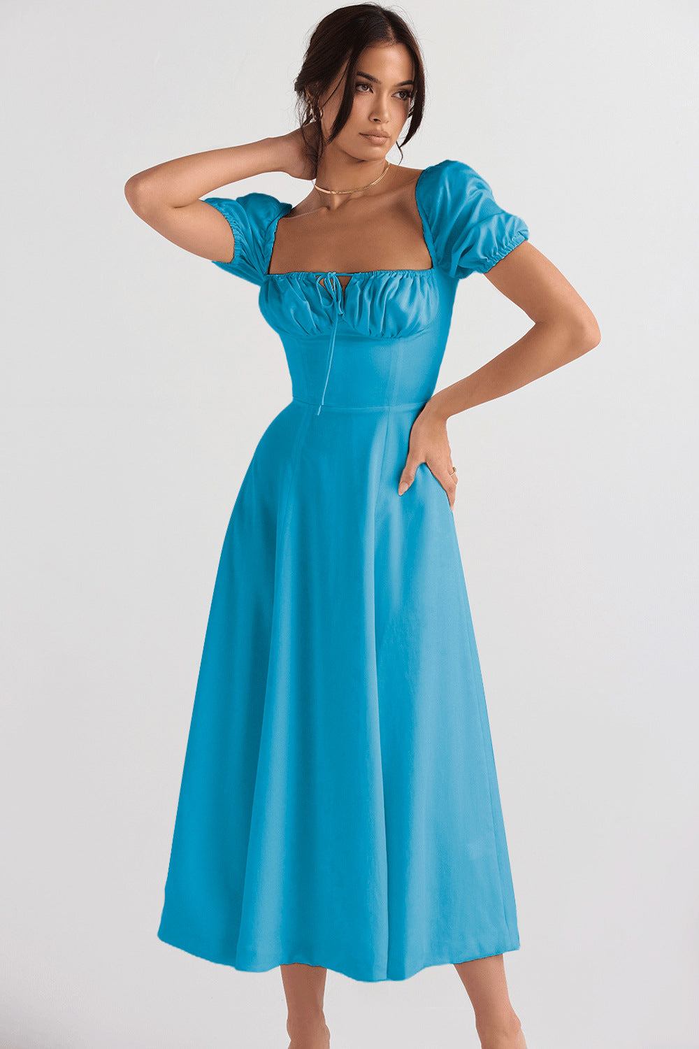 Women's Floral Wrap Slit Maxi Dress with Puff Sleeves