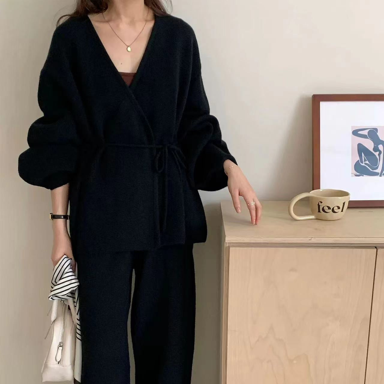 Elegant Fall Two-Piece Set: Knit Sweater & Casual Pants