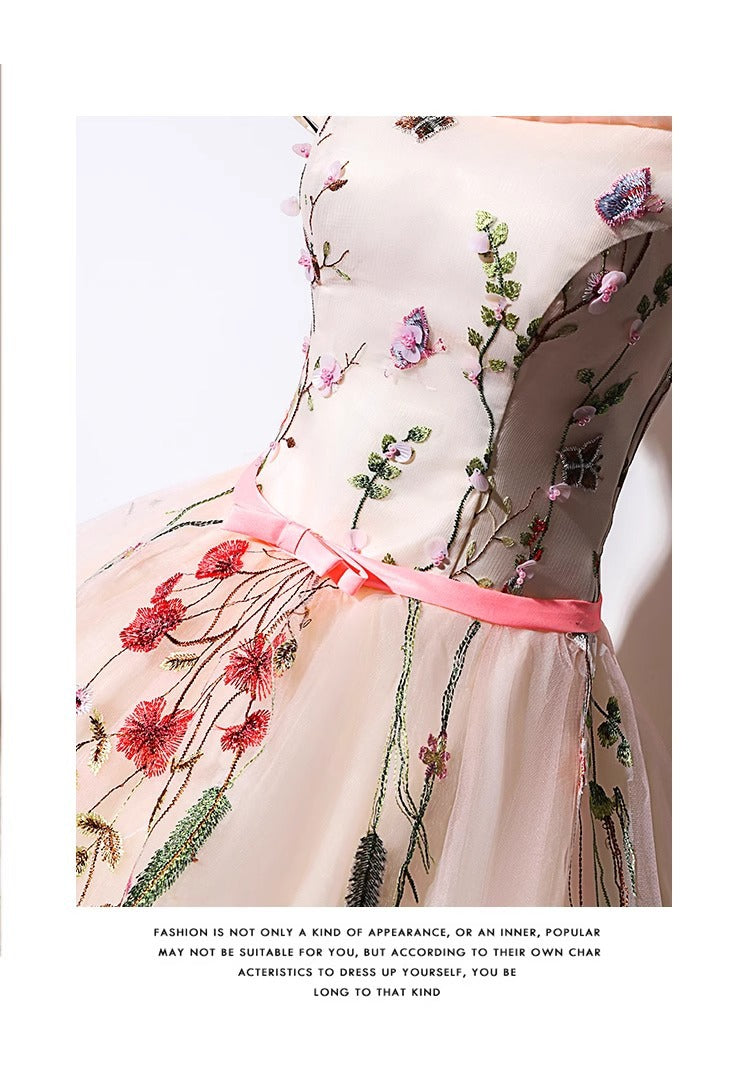 Fashion Off The Shoulder Flowers Floor Length Prom Dresses