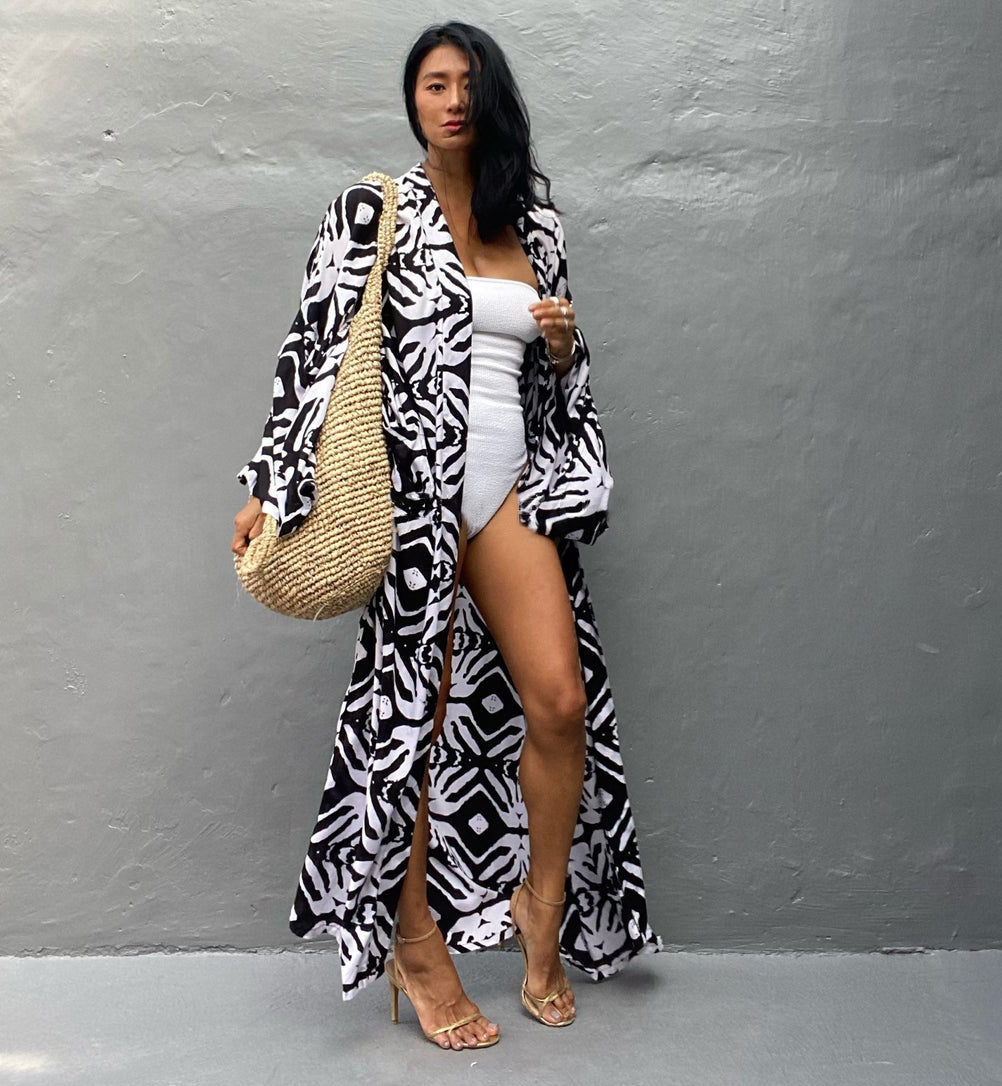 Leopard Print Long Kimono Cover-Up