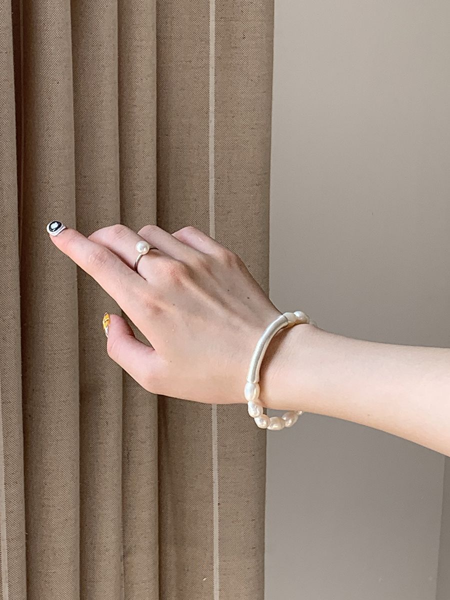 Baroque Pearl Silver Elastic Bracelet for Women
