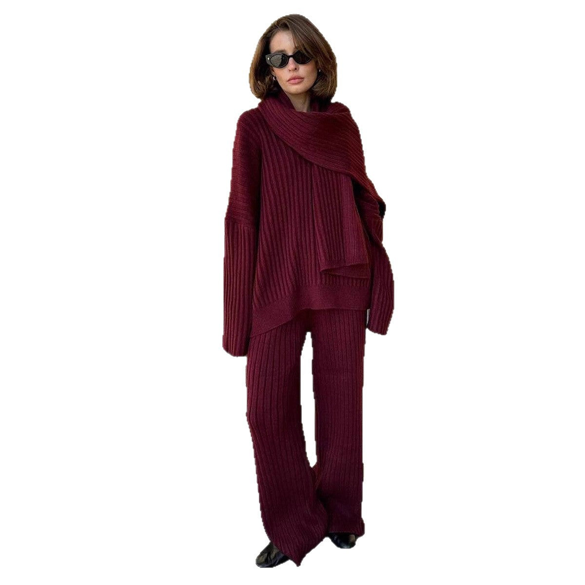 Women's V-Neck Ribbed Knit Sweater Set