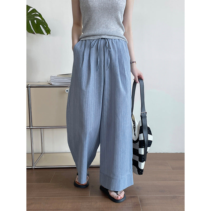 Women's Striped Drawstring Wide-Leg Pants