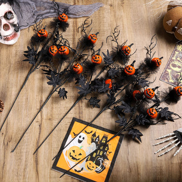 Halloween Decor - Black Horror Pumpkin Stem Bouquet for Home & Party Decorations
