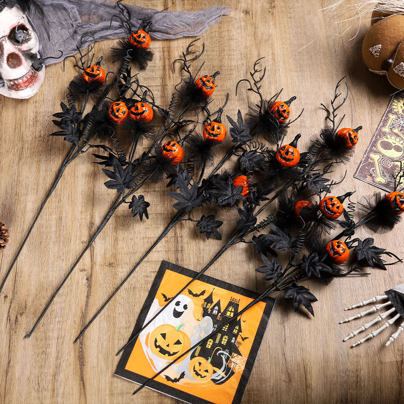 Halloween Decor - Black Horror Pumpkin Stem Bouquet for Home & Party Decorations