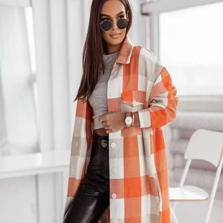 Fashion Colorful Plaid Women Overcoats