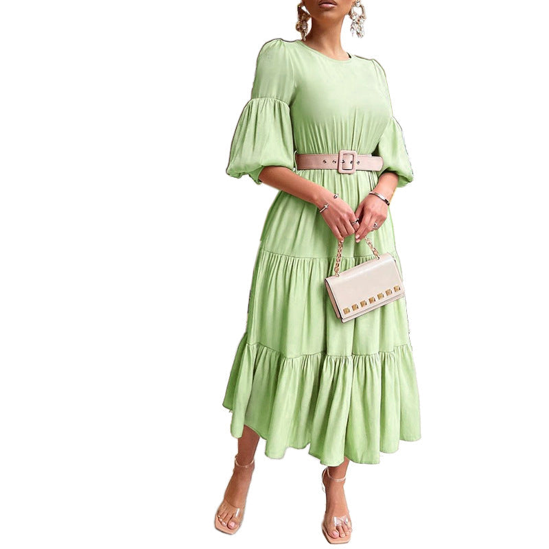 Samantha Puff Sleeve Midi Dress - Olive