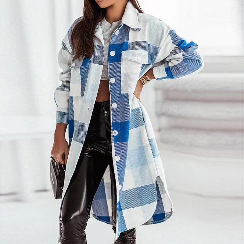 Fashion Colorful Plaid Women Overcoats