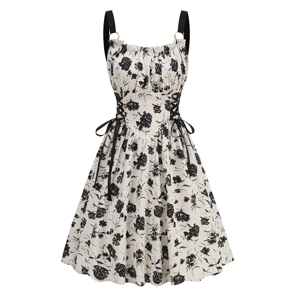 legant Floral Print O-Ring Strap Slimming Party Dress