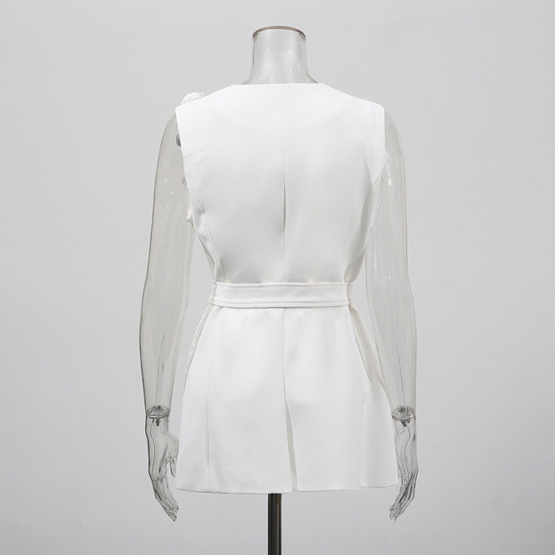 Designed Women's Fashion Floral Patchwork Sleeveless Tie-Front Vest & High-Waisted Wide-Leg Trousers Set