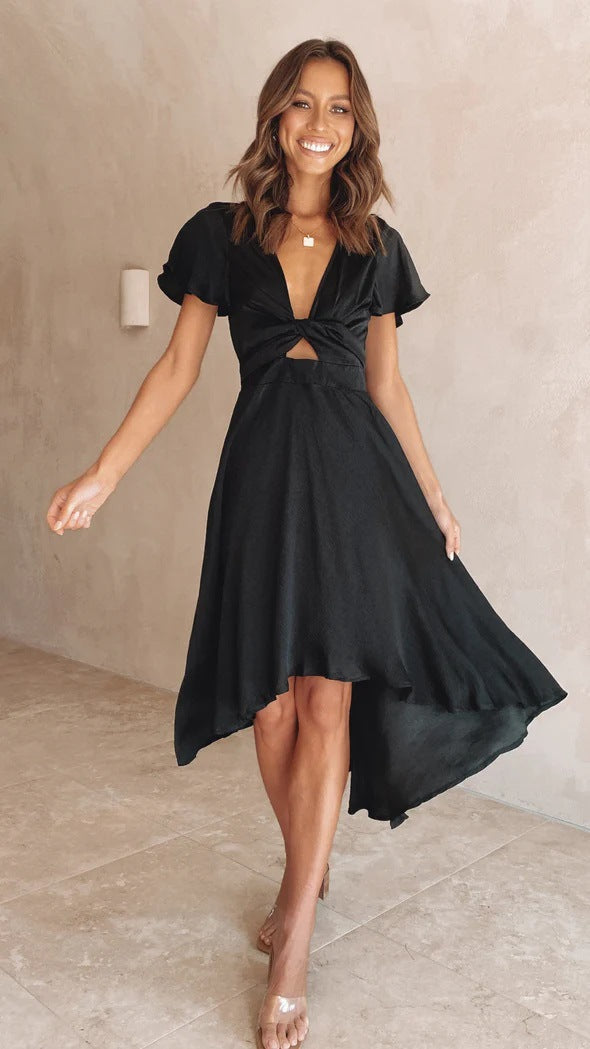 Elegant & Sexy V-Neck Tie-Waist Asymmetrical Dress