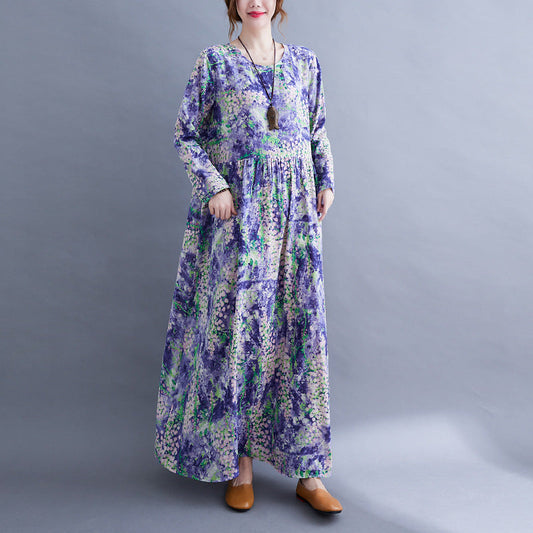 Lavender Print Long Sleeves Cozy Dresses-Dresses-Free Shipping at meselling99