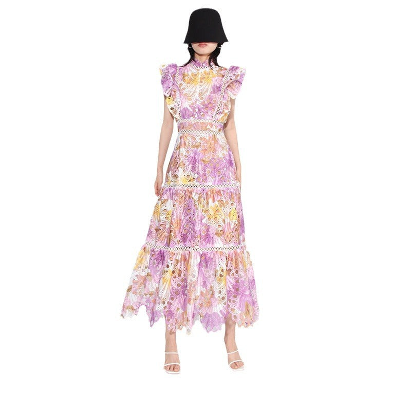 Premium Lace Embroidery Hollow Out Maxi Dress