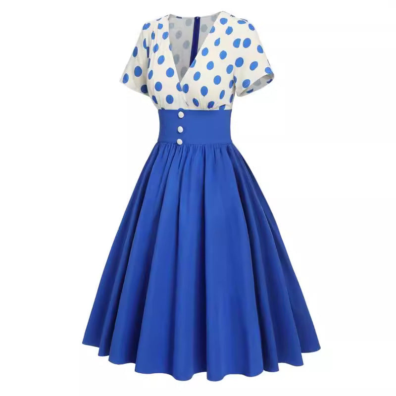 Polka Dot Contrast Panel Dress