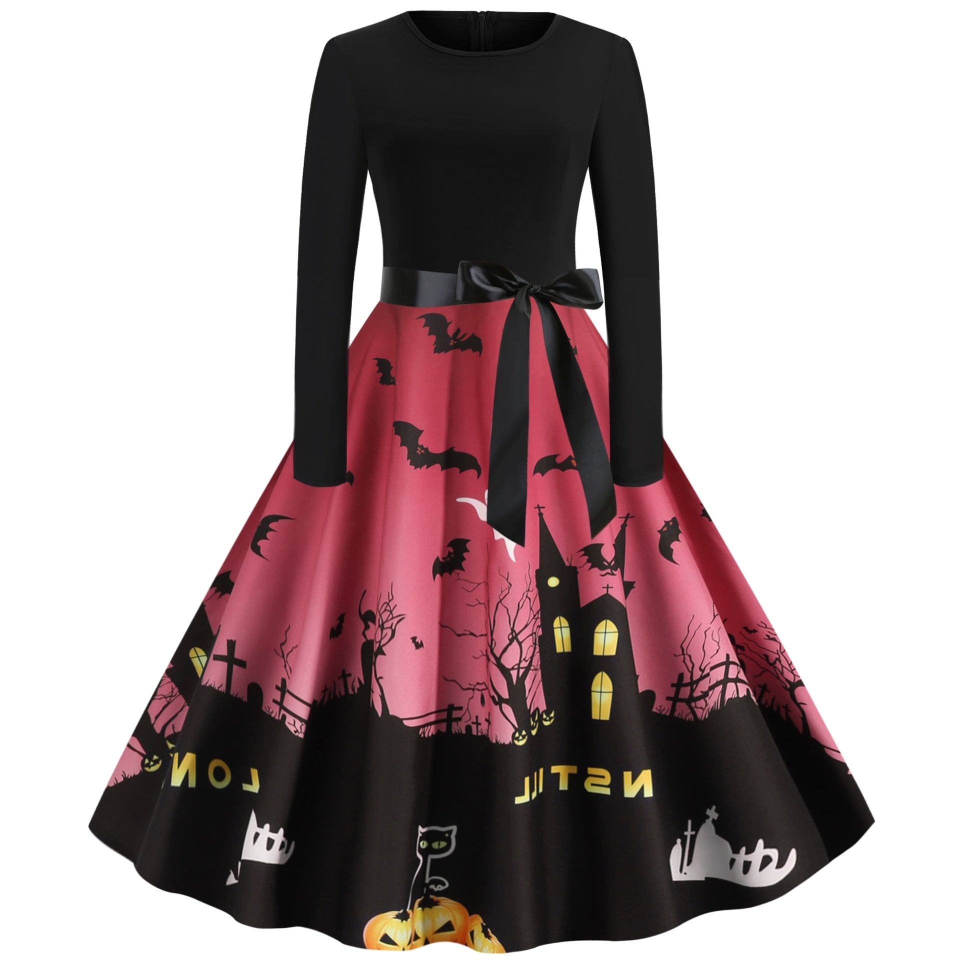 Halloween Vintage Women Long Sleeves Winter Dresses-Vintage Dresses-Wine Red-S-Free Shipping at meselling99