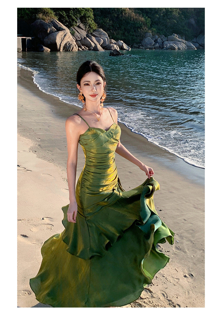 Elegant High-Neck Halter Gown with Layered Ruffle Hem, Birthday & Cocktail Party Evening Dress