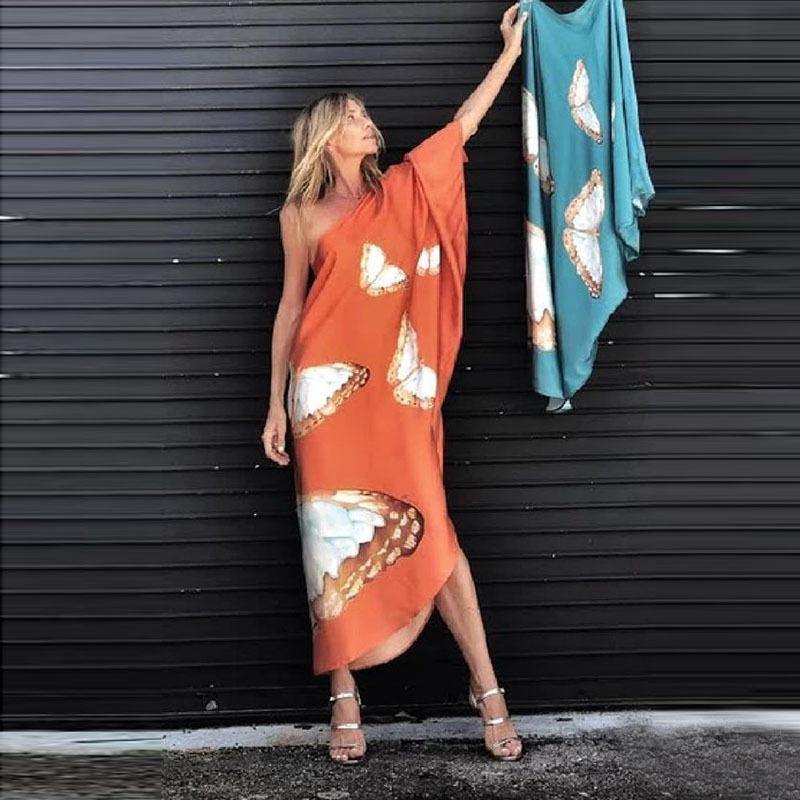 Women Summer One Shoudler Long Dresses-STYLEGOING