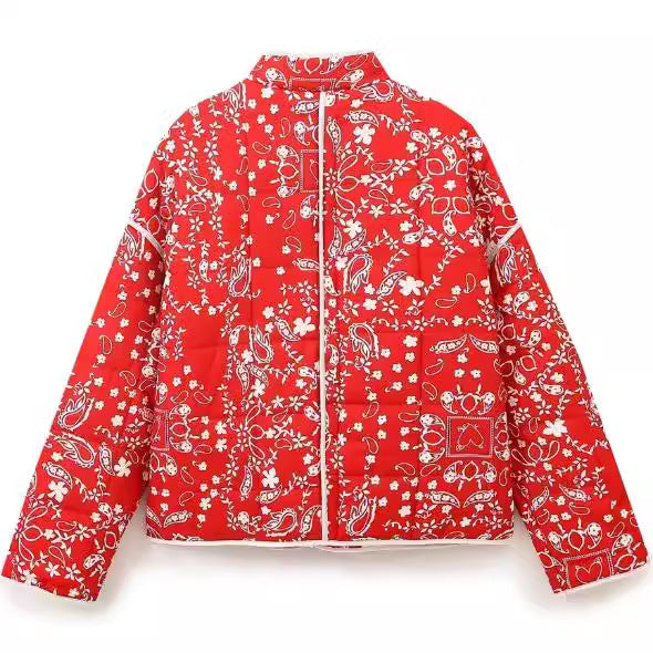 Floral Print Quilted Puffer Coat - Oversized Warm Winter Jacket