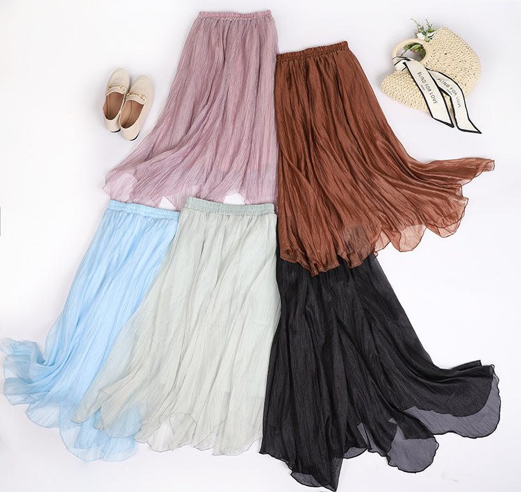 Women's High-Waisted A-Line Mesh Midi Skirt