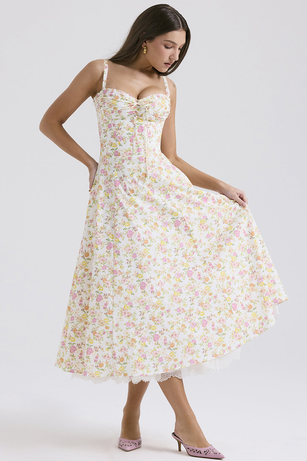 Elegant Floral Print French Summer Dress