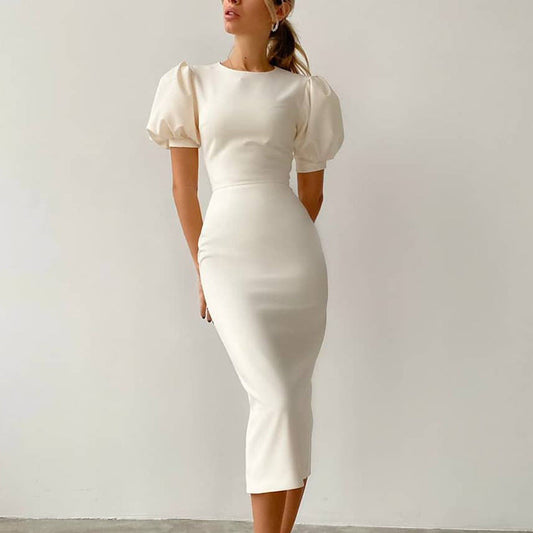 Elegant High Waist Sheath Dresses-Dresses-White-S-Free Shipping at meselling99