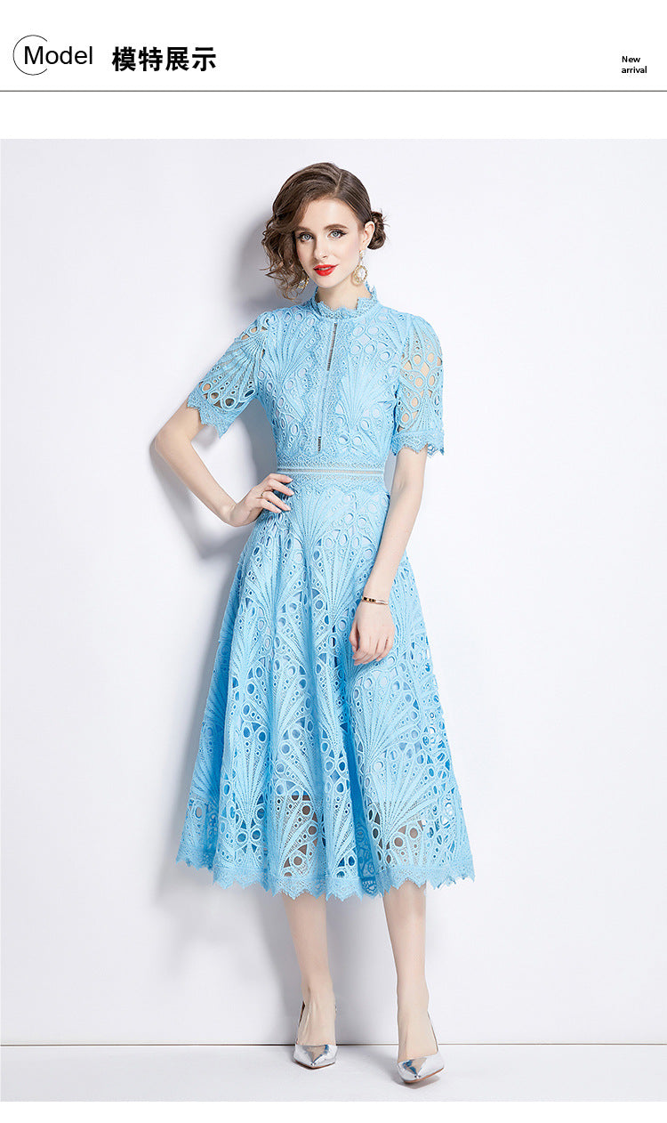 Elegant Round Neck Summer Midi Length Lace Dresses