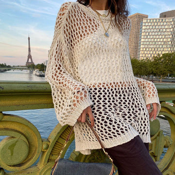 Women's Summer Boho Crochet Mesh Knit Oversized Pullover.