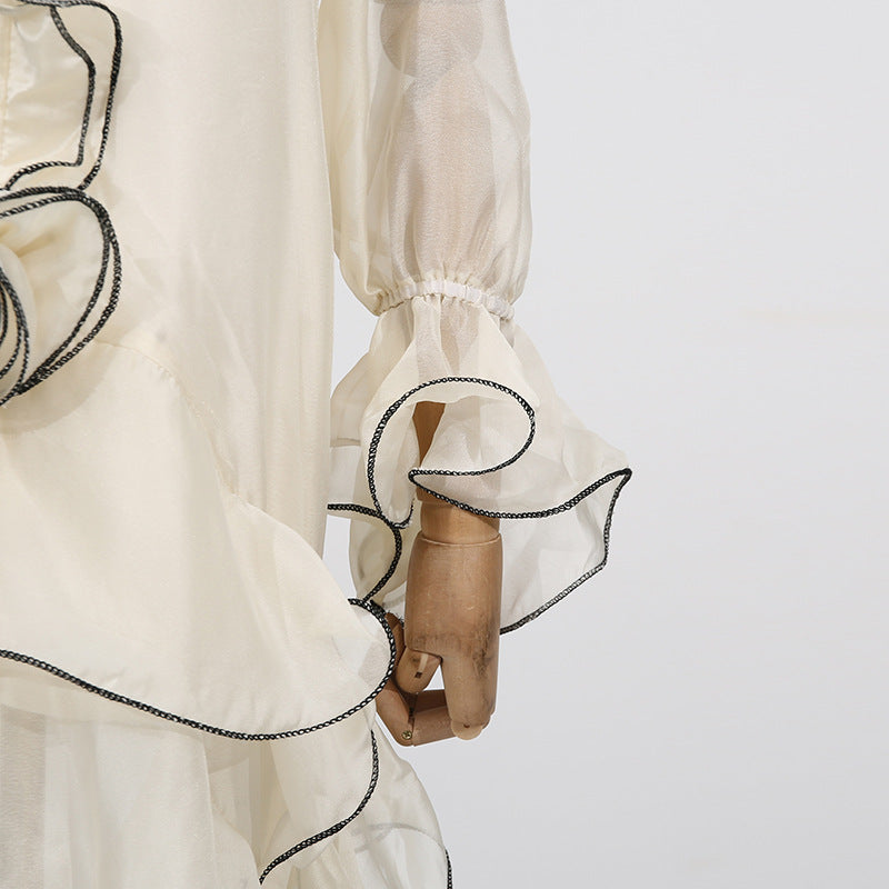 Designed Elegant Resort-Style Lace Trim White Short Dress