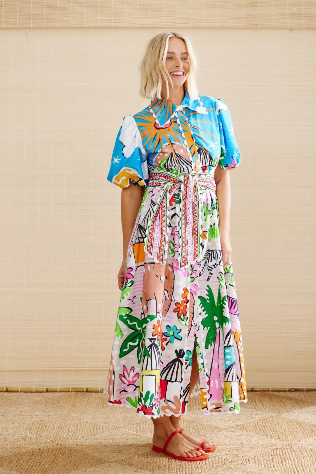 Linen Casual Print Shirt Collar Button-Down Dress