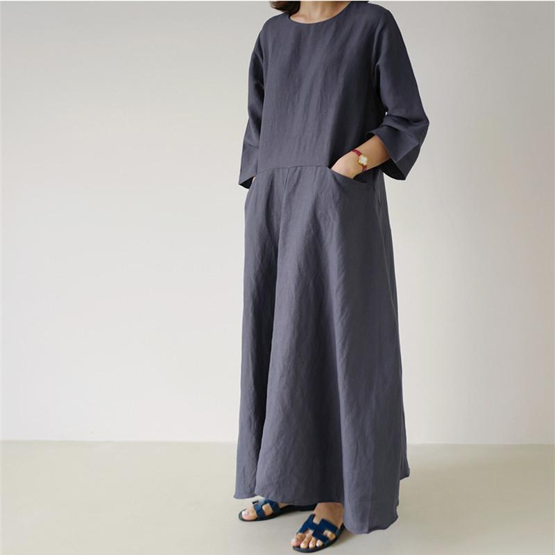 Plus Size Casual Linen A Line Long Dress-Maxi Dreses-Free Shipping at meselling99