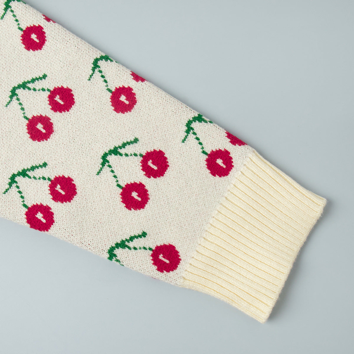 Sweet Cherry Print Sweater - Loose Knit Oversized Pullover