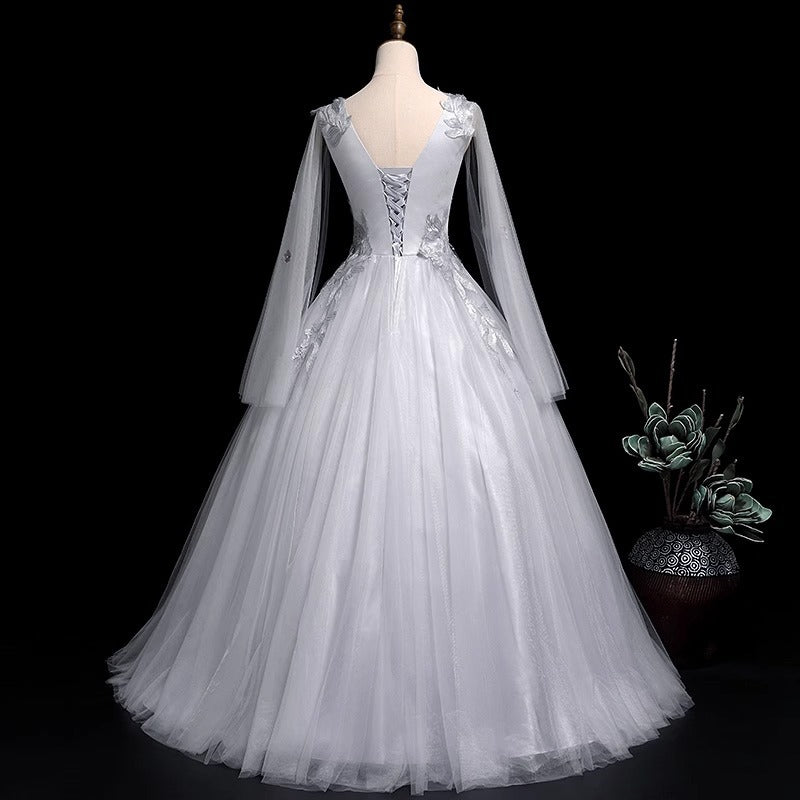 Gray V Neck Plus Sizes Ball Gown Gray Evening Dresses