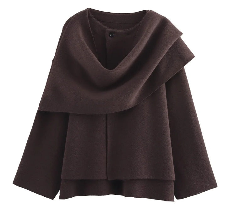 Spring Asymmetrical Scarf Short Loose Knit Coat Jacket