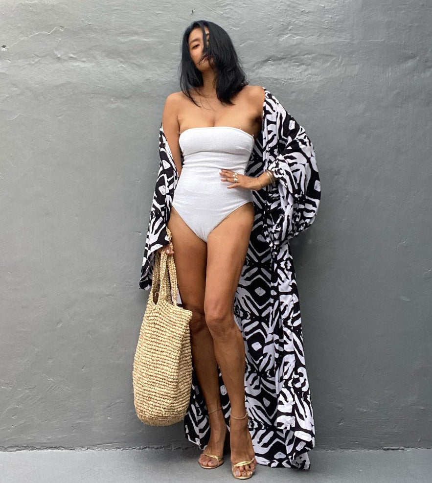 Leopard Print Long Kimono Cover-Up