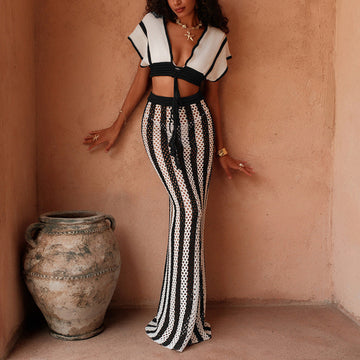 Sexy Knit Bandeau Bikini Set with Beach Cover-Up Dress